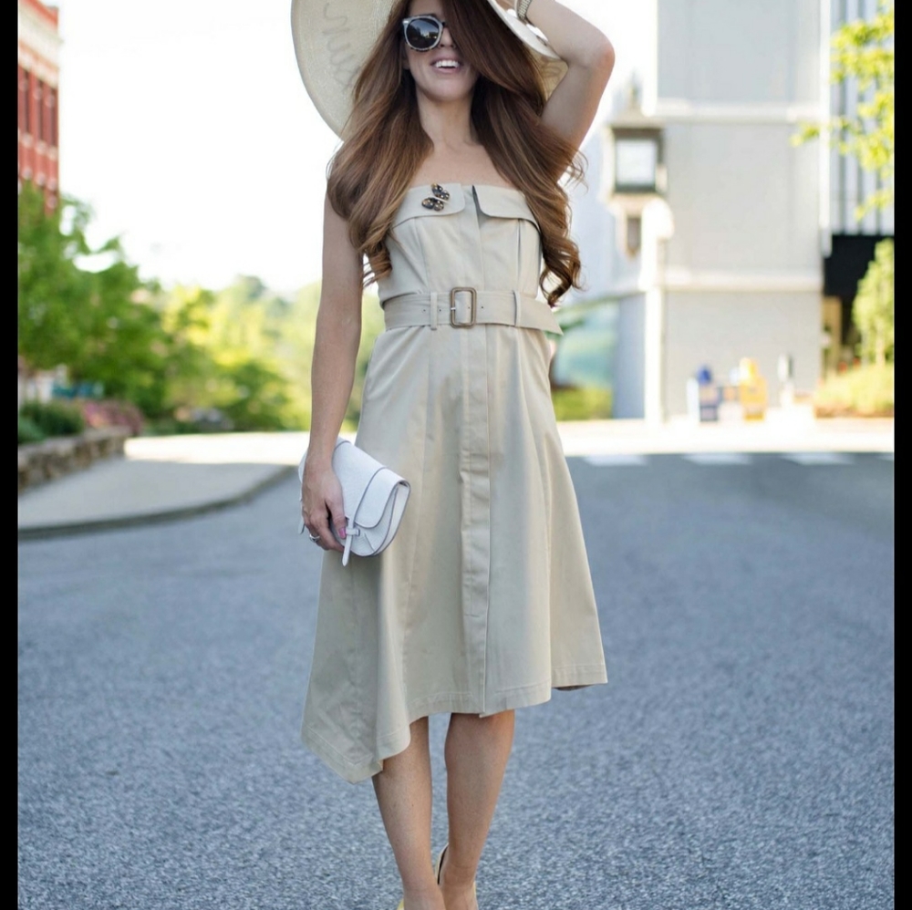 Banana Republic Beige Belted Strapless Midi Dress
